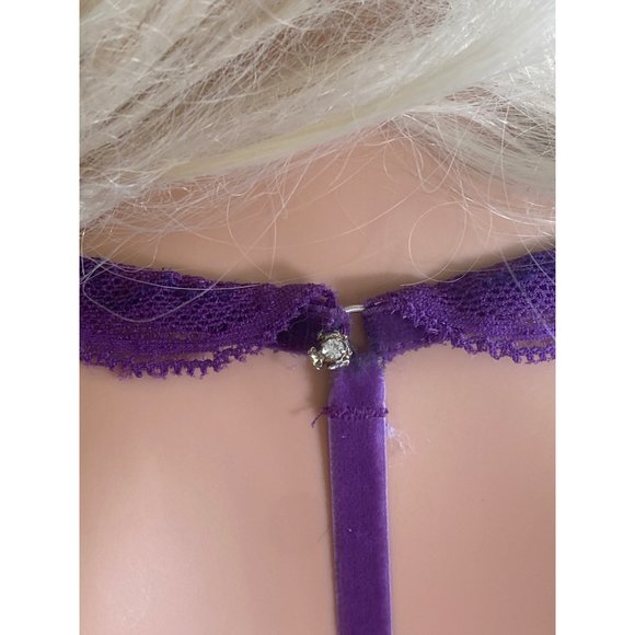 Victoria’s Secret Very Sexy Lingerie Sheer Purple Lace Jewel T Back Dress 36C - Picture 7 of 13